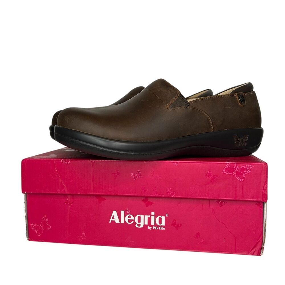 New Alegria Brown Leather  Keli Clogs professional slip on 42 oiled brown